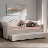 Baxton Studio CF8940-Light Beige-Daybed Perry Modern and Contemporary Light Beige Fabric Daybed with Trundle